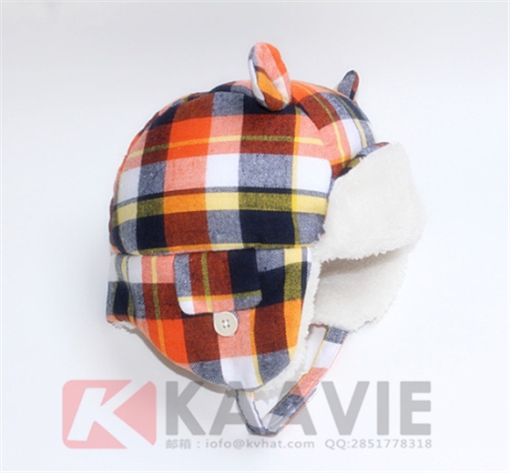 儿童格子雷锋帽