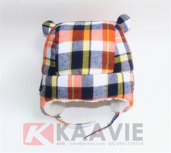 儿童格子雷锋帽