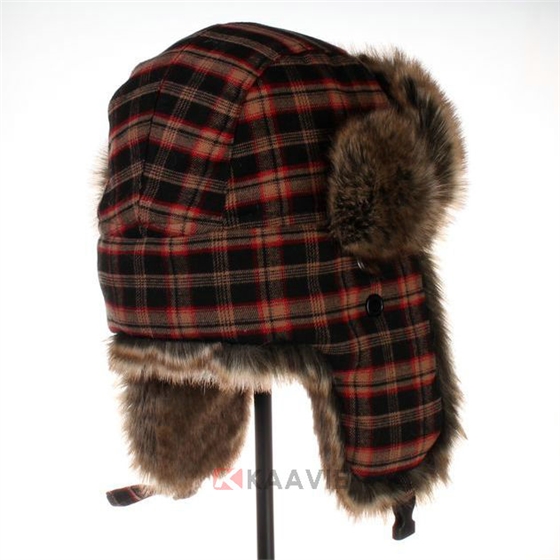 冬天保暖格子雷锋帽定做