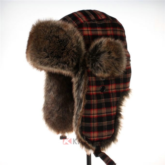 冬天保暖格子雷锋帽定做