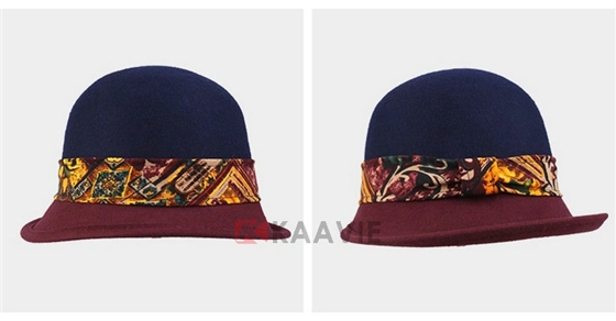 女士碎花丝带羊毛新款时装帽