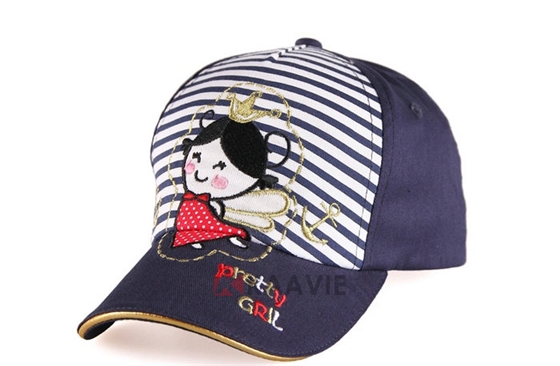 小女孩绣花条纹五页棒球帽广州生产订制订做 