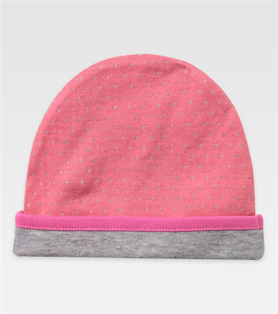 折叠花粉红色点点可折边儿童套头帽订制定做