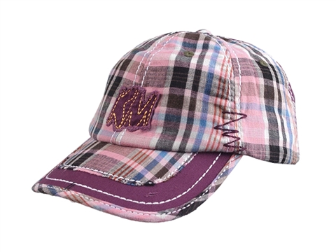 凯维帽业-时尚潮流格子洗水做旧贴布绣花棒球帽