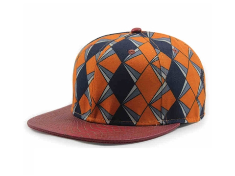 凯维帽业-抽象几何皮革拼接拼色平板鸭舌帽