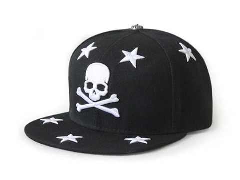 凯维帽业-黑色骷髅头星星3D绣花新款平板嘻哈街舞帽订制订做
