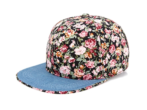 凯维帽业-新款印花花朵时装平沿嘻哈帽