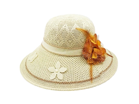凯维帽业-新款女士装饰花夏季户外遮阳草帽