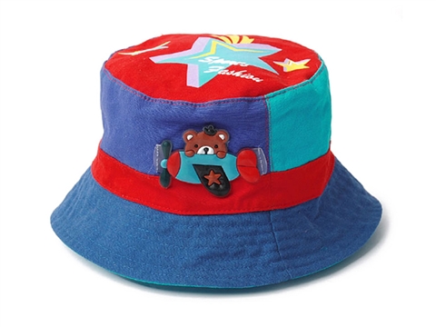 凯维帽业-儿童撞色拼接卡通户外遮阳桶帽