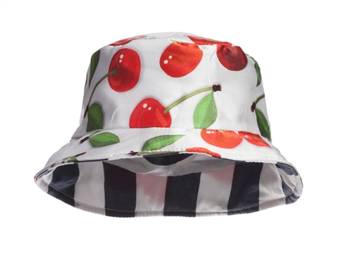 凯维帽业-儿童樱桃印花正反面两用条纹遮阳帽RM306