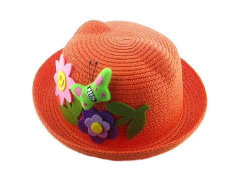 凯维帽业-纯色蝴蝶花朵贴布绣沙滩遮阳草帽定做