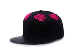 凯维帽业-黑色高端黑玫瑰绣花平板帽定做-PJ011