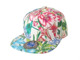 凯维帽业-新款盛开花朵印花时装嘻哈平沿五页棒球帽定做-PM071