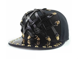 凯维帽业-2015新款韩版时尚潮流皮带街舞平顶帽订做加工 黑色 -PJ101
