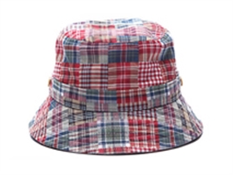 凯维帽业-简约儿童时尚格子户外遮阳桶帽边帽RM248
