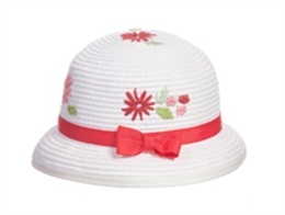 凯维帽业-小清新款儿童丝带蝴蝶结绣花可爱定型草帽RZ328