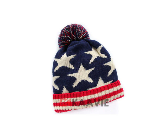 美国国旗冬天加厚针织帽定做 
