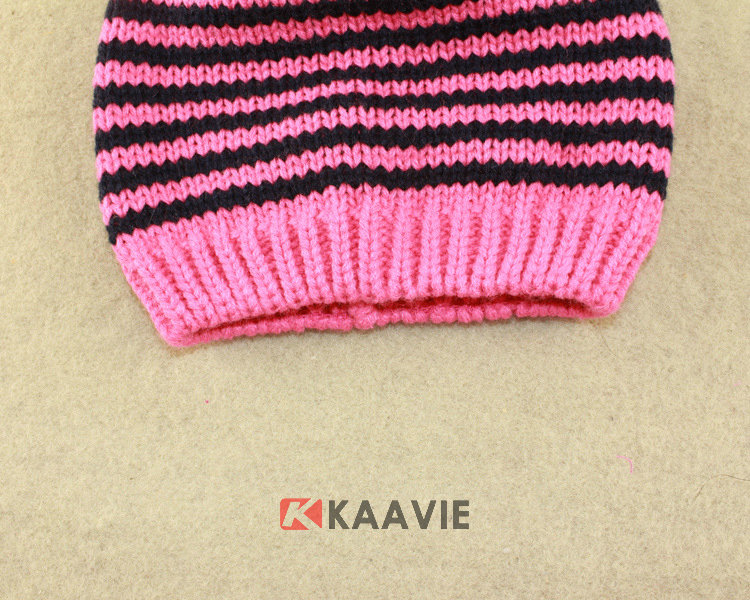 儿童粉红条纹可爱耳朵针织帽定做 
