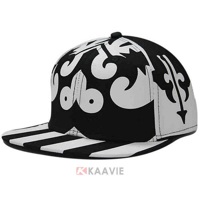 设计款黑白抽象印花平板嘻哈街舞棒球帽定做
