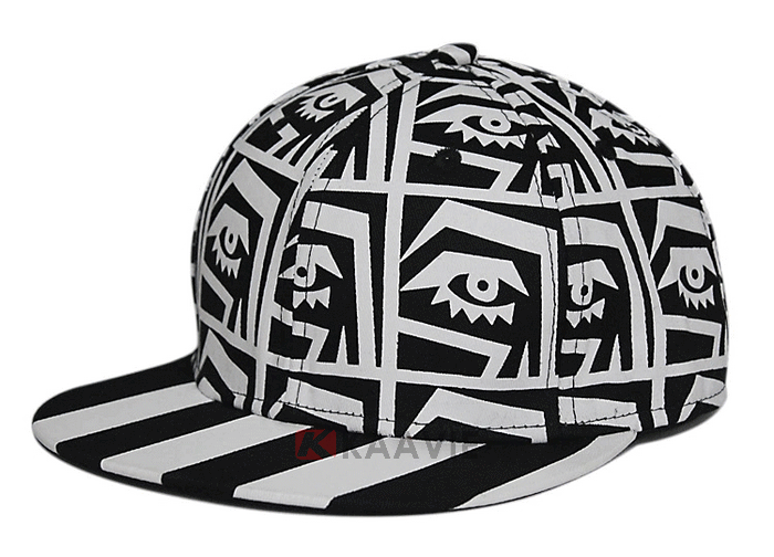 设计款黑白抽象印花平板嘻哈街舞棒球帽定做