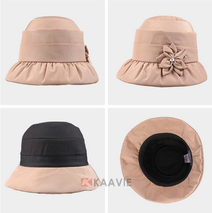 2015新款纯色女士褶皱边花朵遮阳边帽订做 