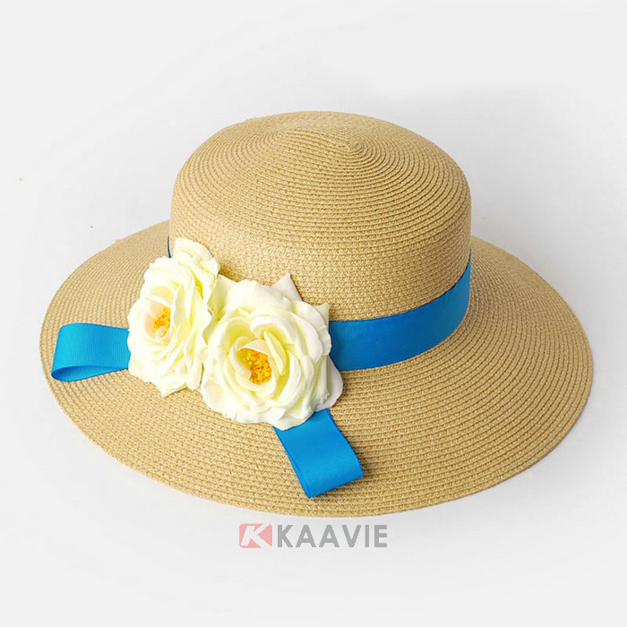 纯色简约盛放花朵女士夏季草帽 户外遮阳帽 广州帽厂