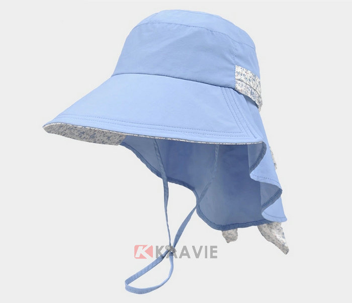 小清新款蓝色碎花拼接护颈女士夏季渔夫帽 户外遮阳帽