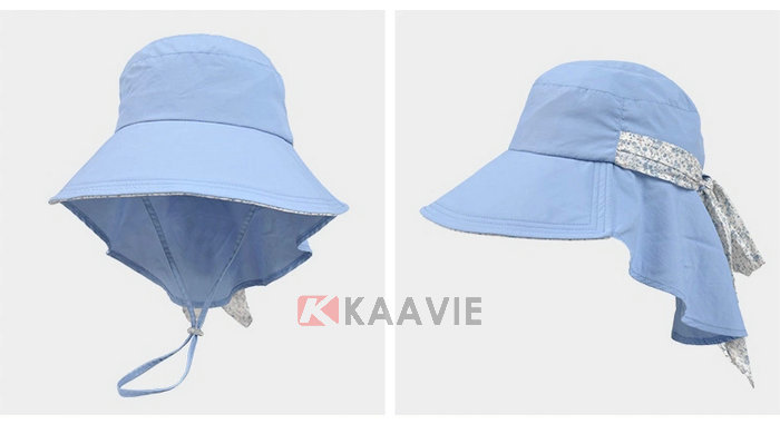 小清新款蓝色碎花拼接护颈女士夏季渔夫帽 户外遮阳帽