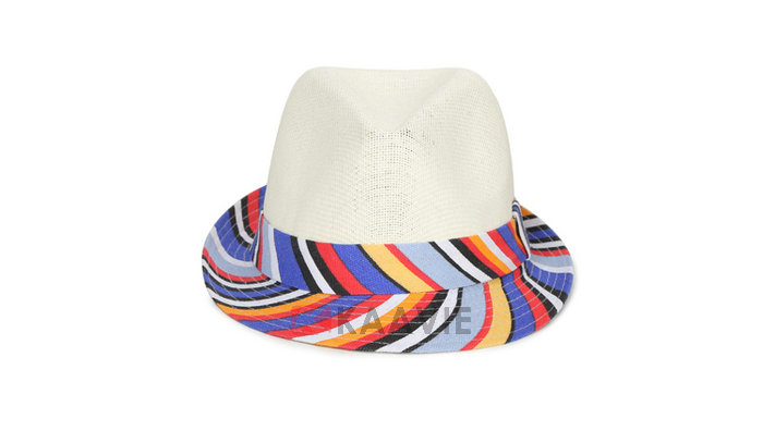 条纹印花草编定型帽OEM加工出口订做 夏季 2015新款 