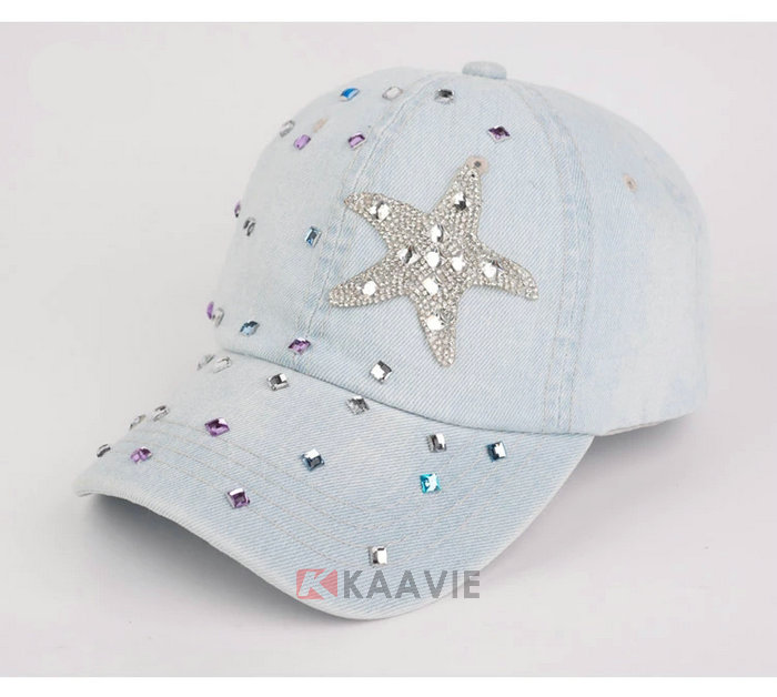 韩版时尚潮流五角星镶钻六页棒球帽专业生产订做 做旧