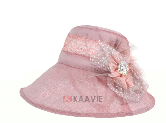 夏季女士粉红纱布装饰花新款遮阳渔夫帽OEM出口加工
