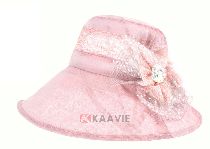 夏季女士粉红纱布装饰花新款遮阳渔夫帽OEM出口加工