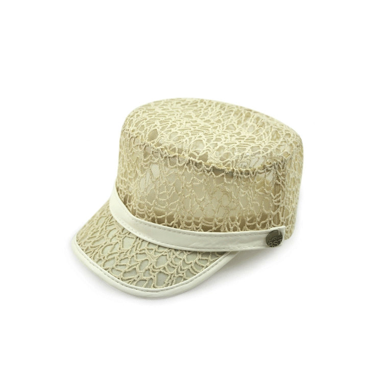 2015夏季女士纯色透气时装平顶军帽工厂加工生产 