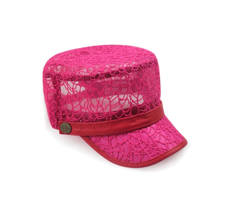 2015夏季女士纯色透气时装平顶军帽工厂加工生产 