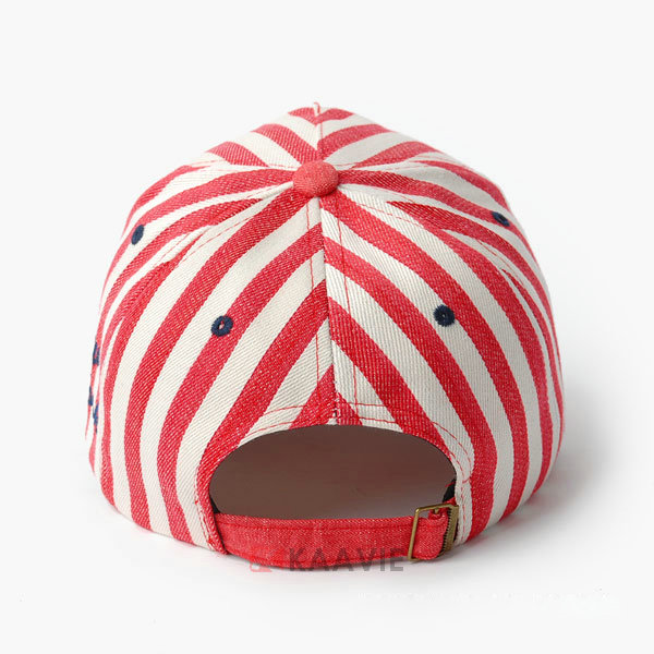 红白海军条纹3D绣花字母棒球帽贴牌加工ODM定做  