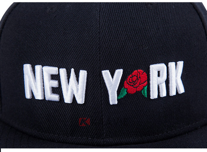 黑色简约棒球帽订做加工 3D绣花字母 玫瑰花 平板帽