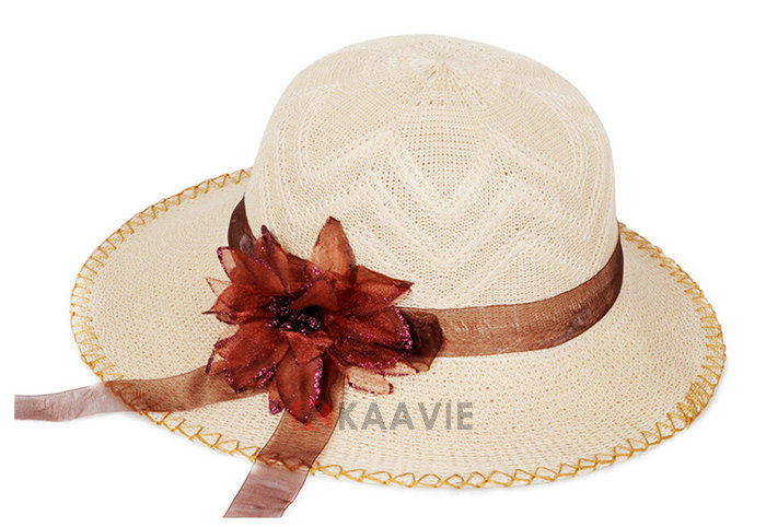 女士纯色装饰花夏季沙滩遮阳草帽 定做 21年制帽经验 