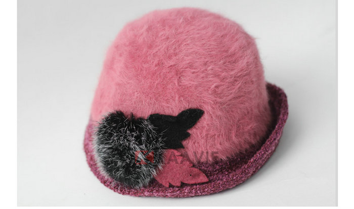 女士拼色装饰球秋冬保暖时装帽 贝雷帽
