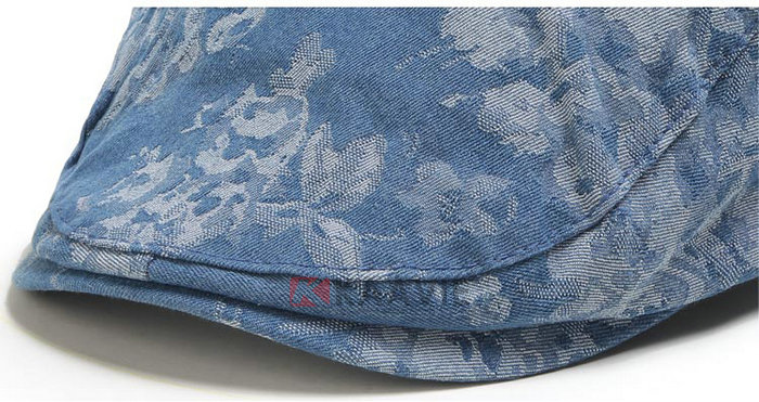 蓝色全棉印花花朵女士春夏遮阳急帽