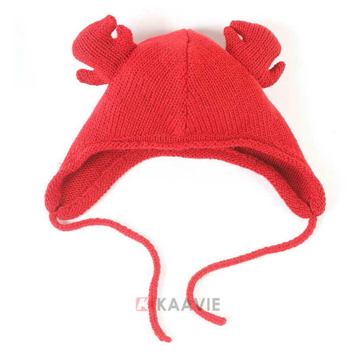纯色螃蟹儿童可爱保暖针织毛线帽订制