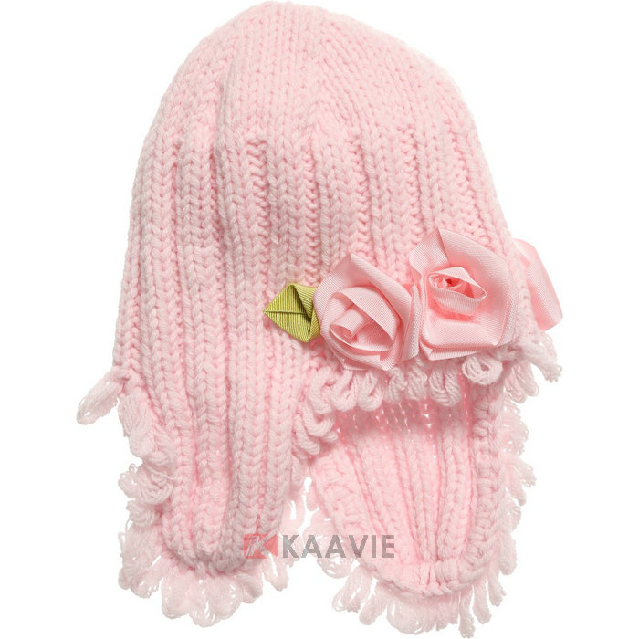 冬天护耳保暖玫瑰花儿童针织帽 