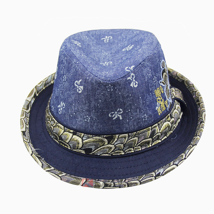 新款蓝色绣花儿童时装定型帽