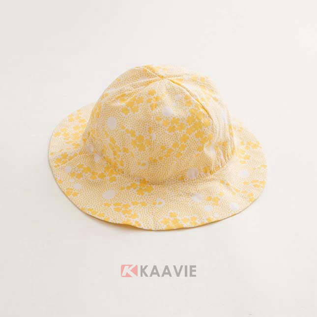 黄色小女孩印花夏季遮阳盆帽