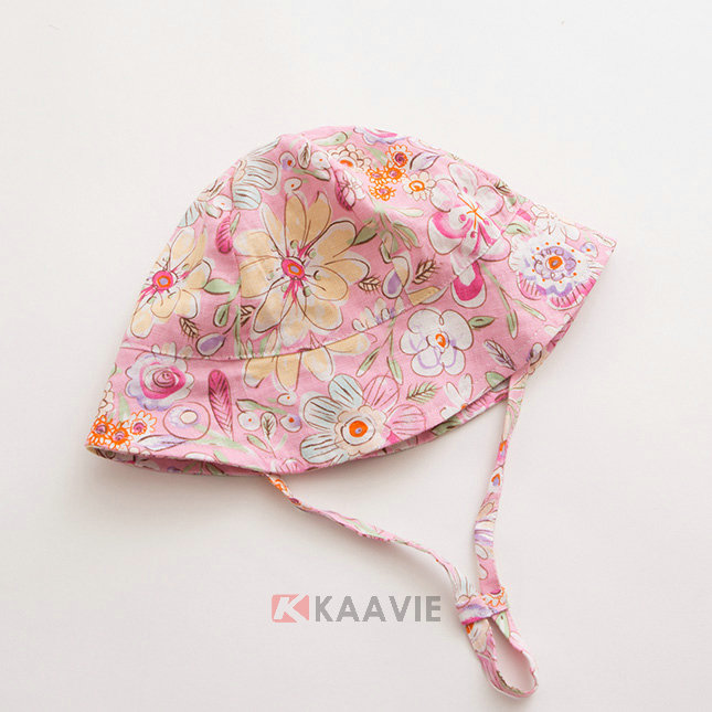 粉色婴儿花朵印花夏季小边帽