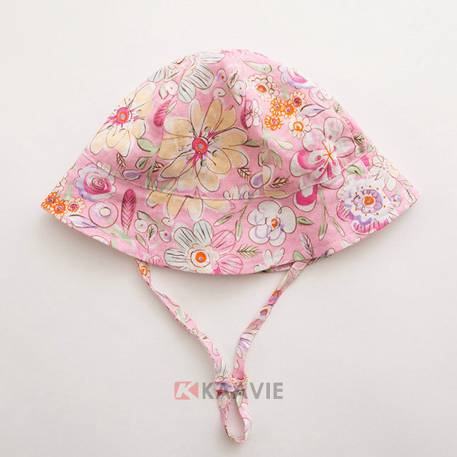 粉色婴儿花朵印花夏季小边帽