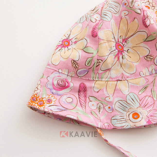 粉色婴儿花朵印花夏季小边帽 粉色婴儿花朵印花夏季小边帽