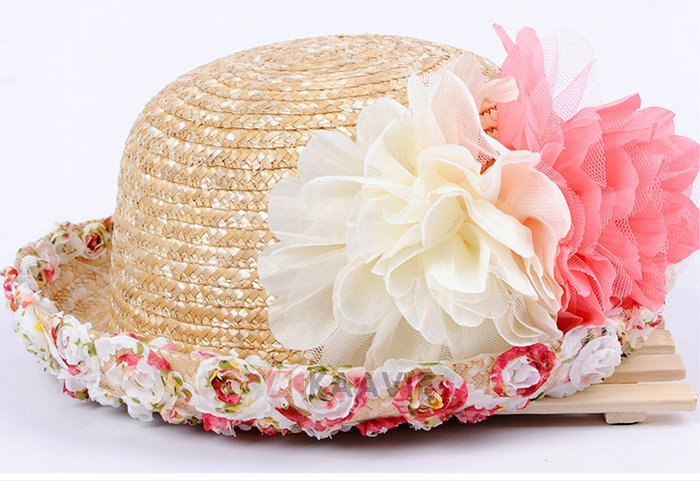 蕾丝花边折边装饰花朵春夏户外遮阳草帽