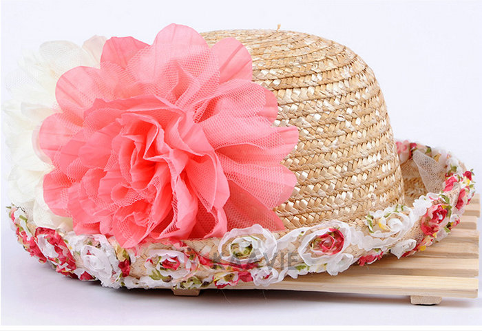 蕾丝花边折边装饰花朵春夏户外遮阳草帽