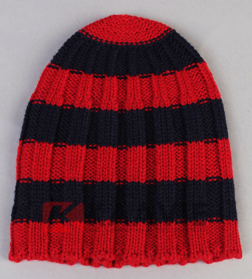 冬季超厚条纹防风针织帽 