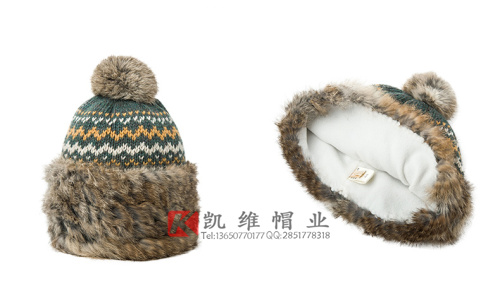 简约条纹加厚针织帽 